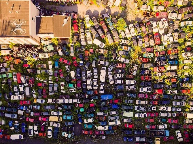 vrakoviště na Severní Moravě z pohledu dronu