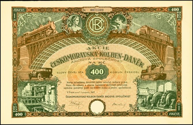 ČKD na bankovce o hodnotě 400 Kčs z roku 1927