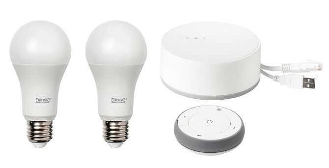 sada na stmívání s bránou, ovladačem a 2 žárovkami s bílým spektrem