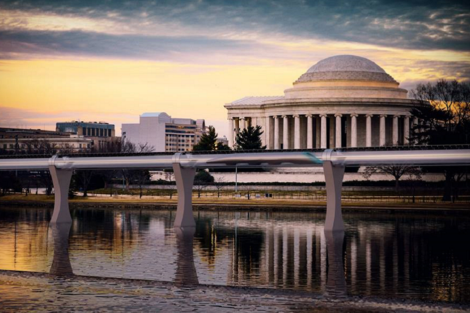Z Bratislavy do Vídně za 8 minut: Míří Muskova rychlodráha Hyperloop k našim sousedům? Vizualizace dráhy Hyperloop ve Washingtonu. Zdroj fotografie: HTT/JumpStarFund