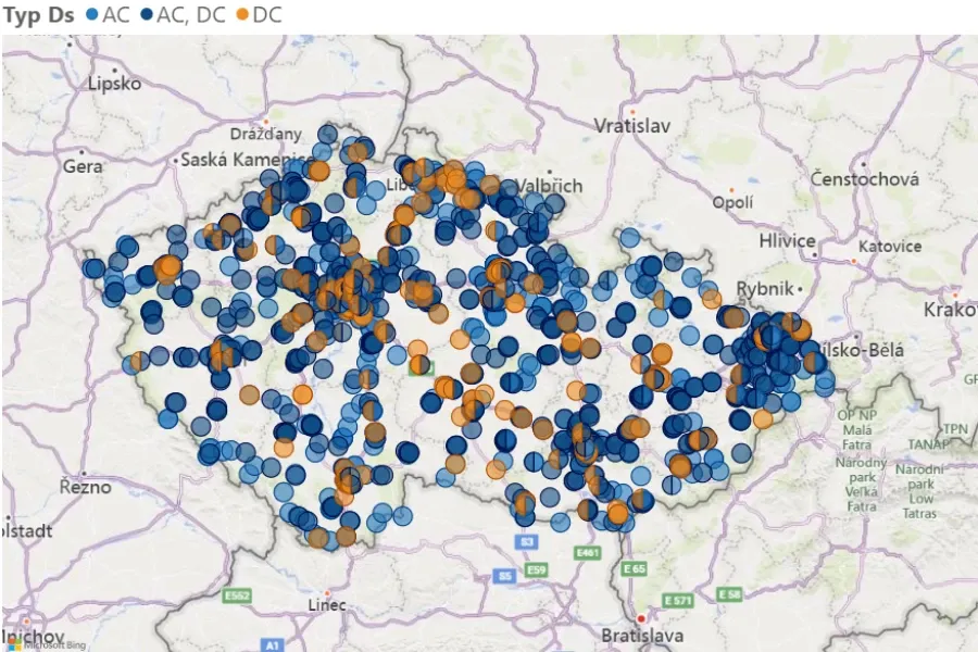 nabíjecí stanice elektromobily mapa